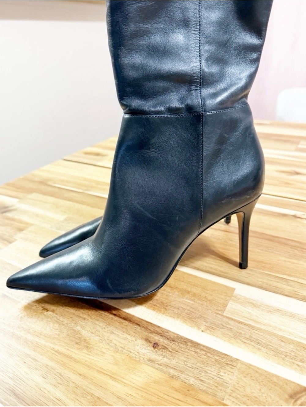 Schutz Mikki Up Casual Black Leather Knee High Tall Stiletto Boots Size 8.5 $298 - Picture 8 of 10